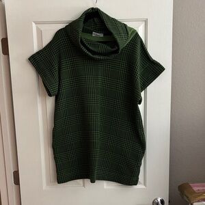 bryn Walker Black and Green Houndtooth Check Cowl Neck Tunic